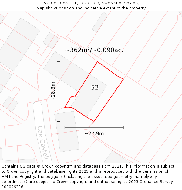 52, CAE CASTELL, LOUGHOR, SWANSEA, SA4 6UJ: Plot and title map