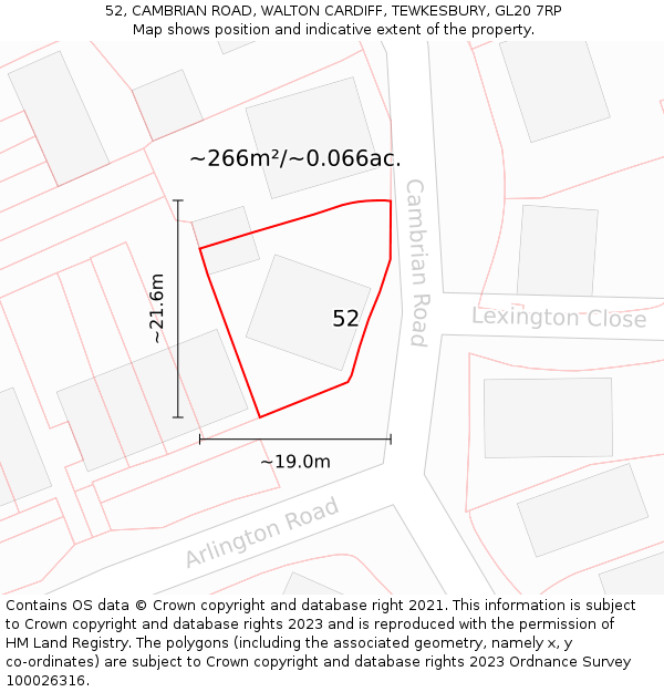 52, CAMBRIAN ROAD, WALTON CARDIFF, TEWKESBURY, GL20 7RP: Plot and title map