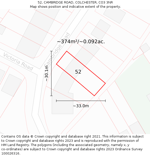 52, CAMBRIDGE ROAD, COLCHESTER, CO3 3NR: Plot and title map