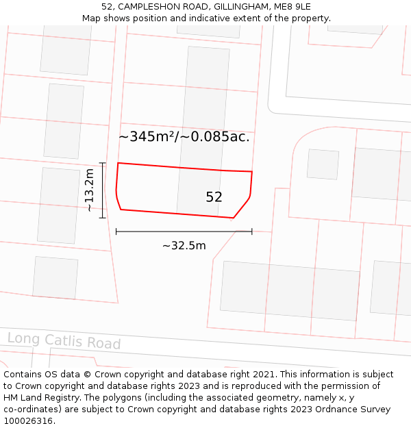 52, CAMPLESHON ROAD, GILLINGHAM, ME8 9LE: Plot and title map