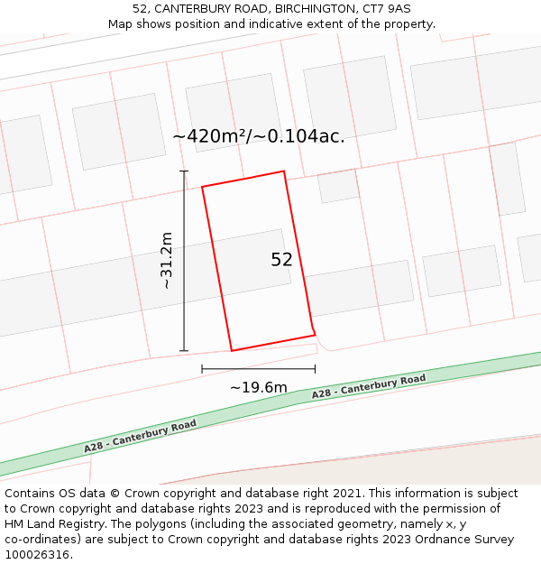 52, CANTERBURY ROAD, BIRCHINGTON, CT7 9AS: Plot and title map