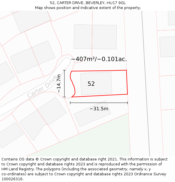 52, CARTER DRIVE, BEVERLEY, HU17 9GL: Plot and title map