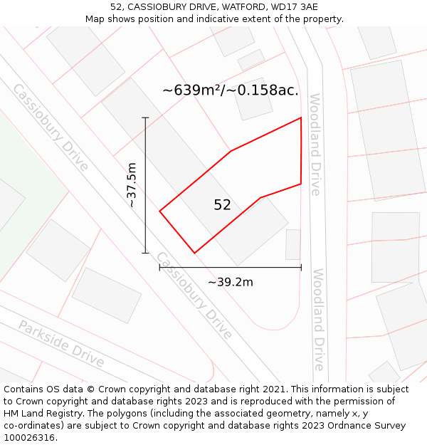 52, CASSIOBURY DRIVE, WATFORD, WD17 3AE: Plot and title map