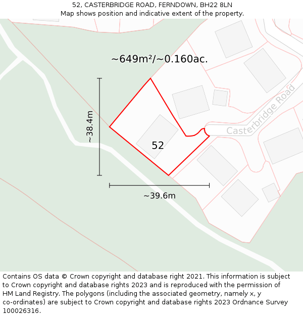 52, CASTERBRIDGE ROAD, FERNDOWN, BH22 8LN: Plot and title map