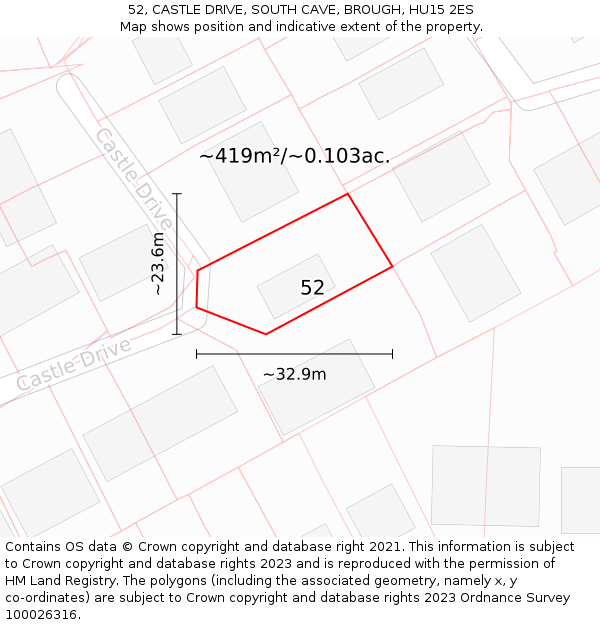 52, CASTLE DRIVE, SOUTH CAVE, BROUGH, HU15 2ES: Plot and title map