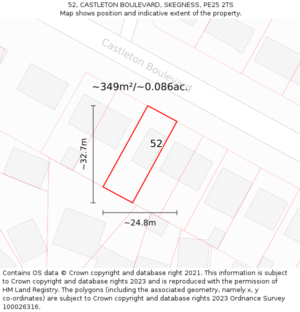 52, CASTLETON BOULEVARD, SKEGNESS, PE25 2TS: Plot and title map