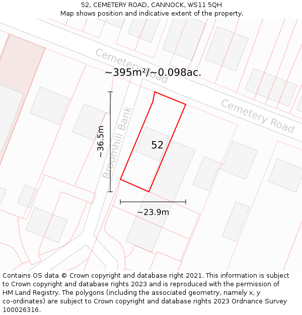 52, CEMETERY ROAD, CANNOCK, WS11 5QH: Plot and title map