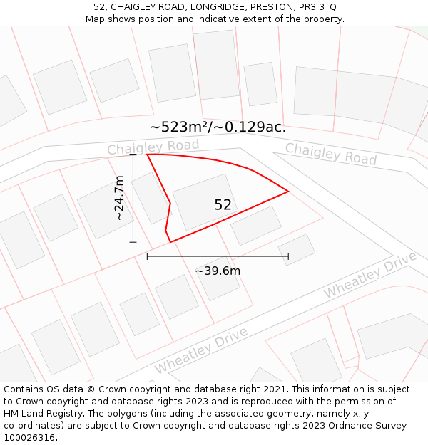 52, CHAIGLEY ROAD, LONGRIDGE, PRESTON, PR3 3TQ: Plot and title map