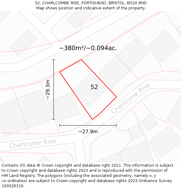 52, CHARLCOMBE RISE, PORTISHEAD, BRISTOL, BS20 8ND: Plot and title map