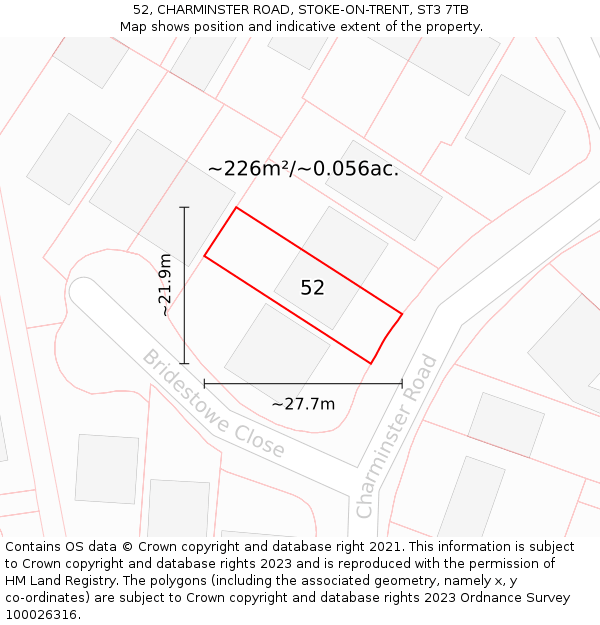 52, CHARMINSTER ROAD, STOKE-ON-TRENT, ST3 7TB: Plot and title map