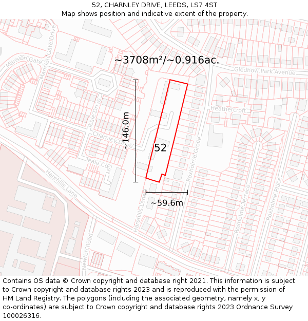 52, CHARNLEY DRIVE, LEEDS, LS7 4ST: Plot and title map