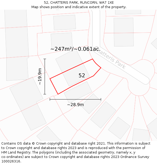 52, CHATTERIS PARK, RUNCORN, WA7 1XE: Plot and title map