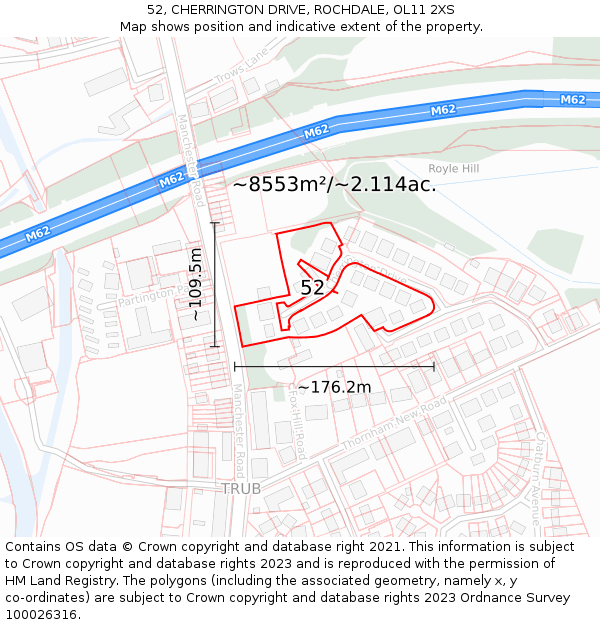 52, CHERRINGTON DRIVE, ROCHDALE, OL11 2XS: Plot and title map