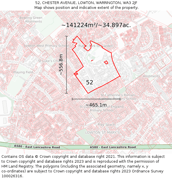 52, CHESTER AVENUE, LOWTON, WARRINGTON, WA3 2JF: Plot and title map