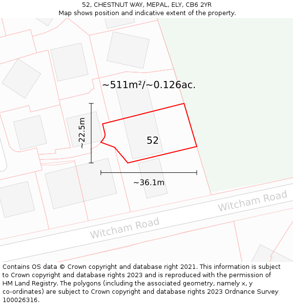 52, CHESTNUT WAY, MEPAL, ELY, CB6 2YR: Plot and title map