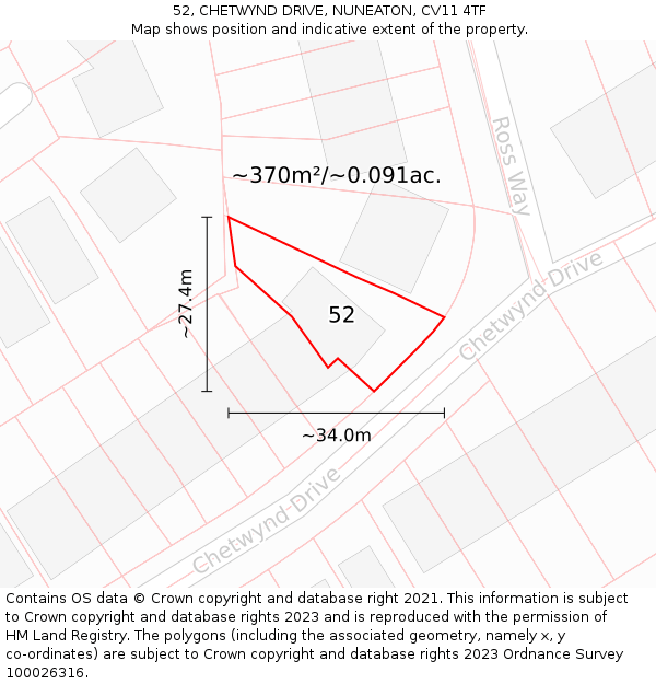 52, CHETWYND DRIVE, NUNEATON, CV11 4TF: Plot and title map