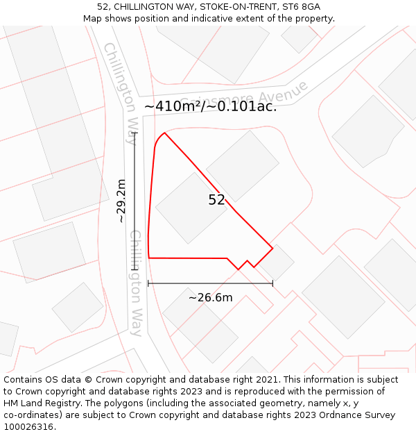 52, CHILLINGTON WAY, STOKE-ON-TRENT, ST6 8GA: Plot and title map