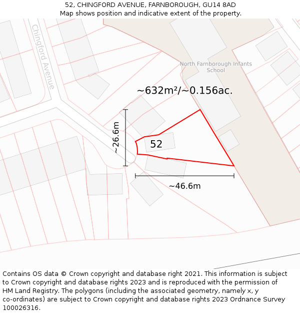 52, CHINGFORD AVENUE, FARNBOROUGH, GU14 8AD: Plot and title map