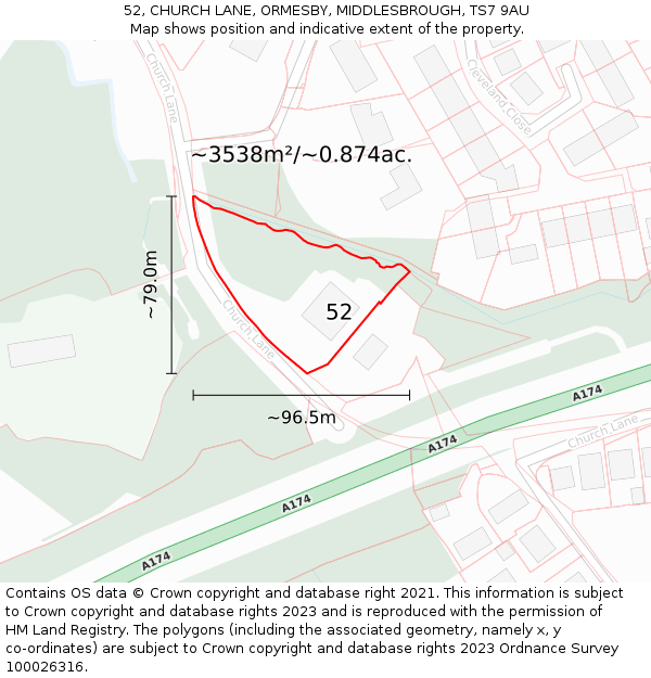 52, CHURCH LANE, ORMESBY, MIDDLESBROUGH, TS7 9AU: Plot and title map