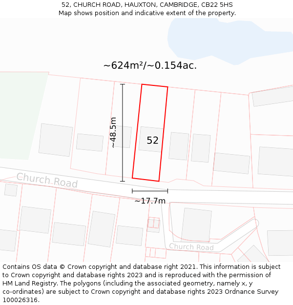 52, CHURCH ROAD, HAUXTON, CAMBRIDGE, CB22 5HS: Plot and title map