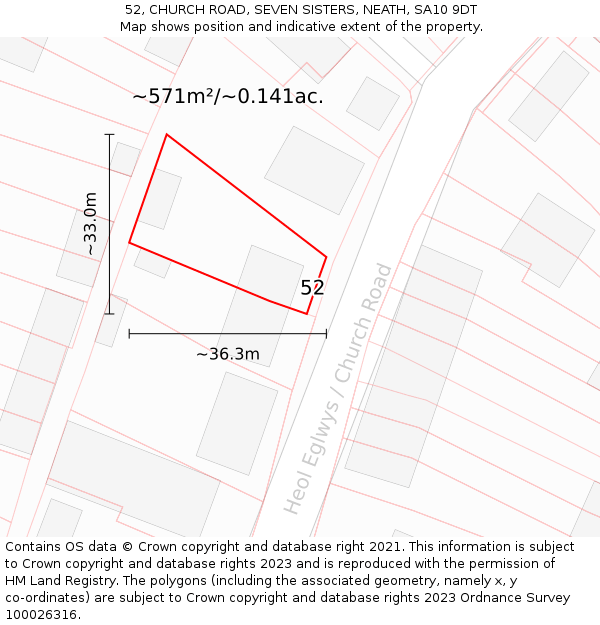 52, CHURCH ROAD, SEVEN SISTERS, NEATH, SA10 9DT: Plot and title map
