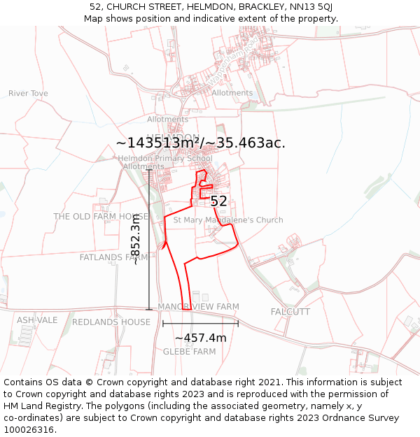 52, CHURCH STREET, HELMDON, BRACKLEY, NN13 5QJ: Plot and title map