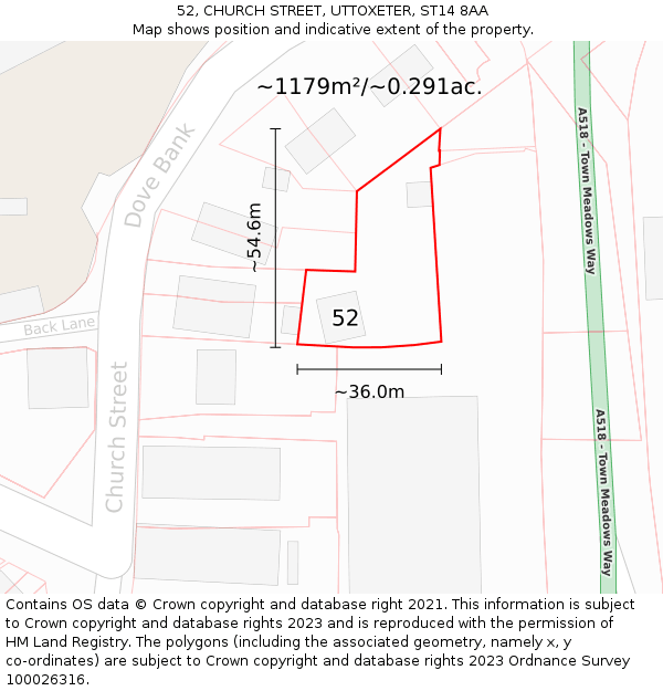 52, CHURCH STREET, UTTOXETER, ST14 8AA: Plot and title map