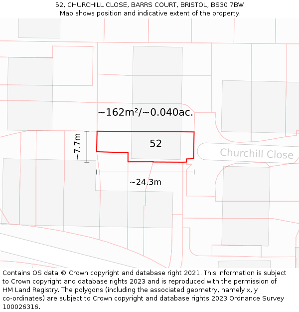 52, CHURCHILL CLOSE, BARRS COURT, BRISTOL, BS30 7BW: Plot and title map