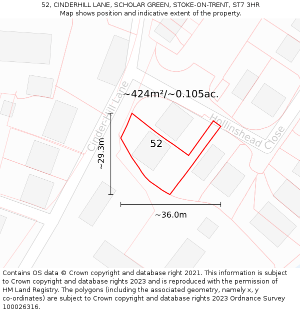 52, CINDERHILL LANE, SCHOLAR GREEN, STOKE-ON-TRENT, ST7 3HR: Plot and title map