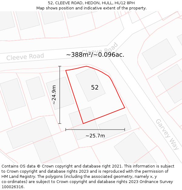 52, CLEEVE ROAD, HEDON, HULL, HU12 8PH: Plot and title map