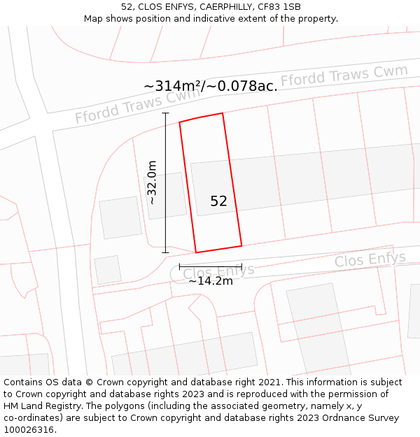 52, CLOS ENFYS, CAERPHILLY, CF83 1SB: Plot and title map