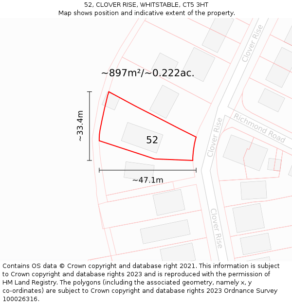 52, CLOVER RISE, WHITSTABLE, CT5 3HT: Plot and title map