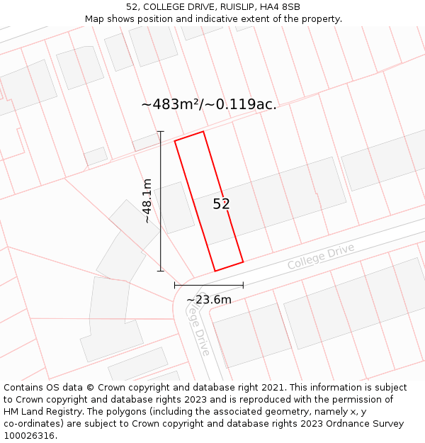 52, COLLEGE DRIVE, RUISLIP, HA4 8SB: Plot and title map