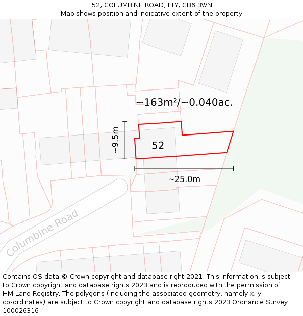 52, COLUMBINE ROAD, ELY, CB6 3WN: Plot and title map