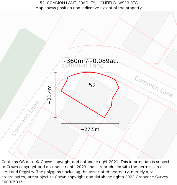 52, COMMON LANE, FRADLEY, LICHFIELD, WS13 8TG: Plot and title map