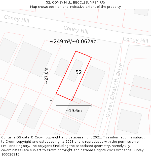 52, CONEY HILL, BECCLES, NR34 7AY: Plot and title map