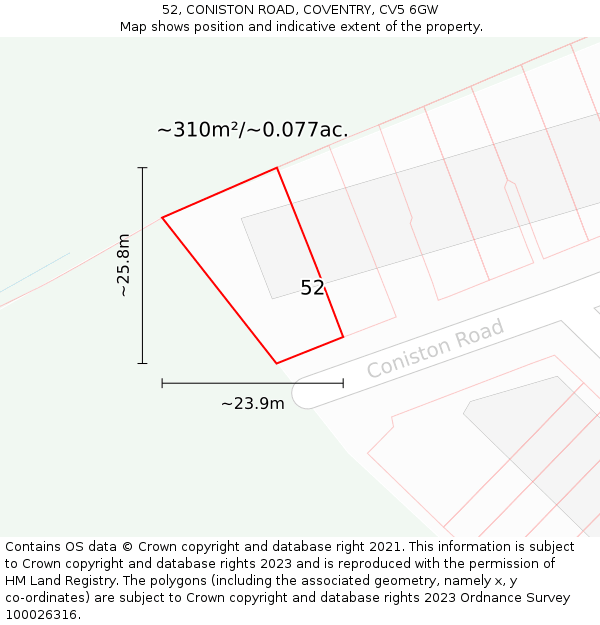 52, CONISTON ROAD, COVENTRY, CV5 6GW: Plot and title map