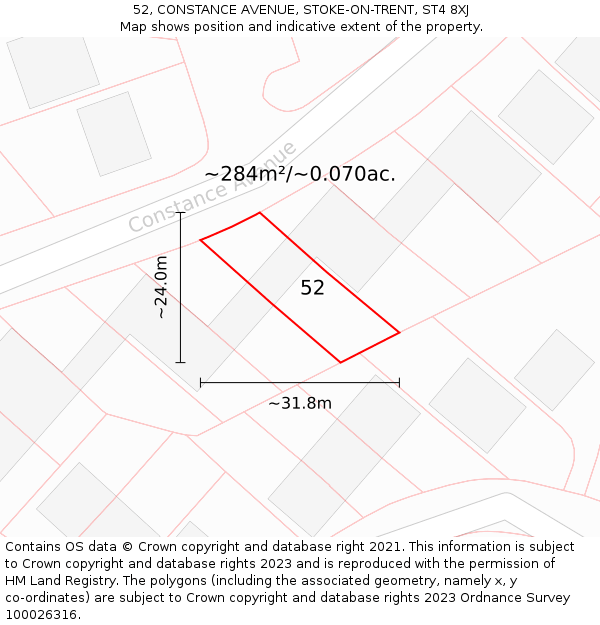 52, CONSTANCE AVENUE, STOKE-ON-TRENT, ST4 8XJ: Plot and title map