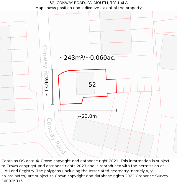 52, CONWAY ROAD, FALMOUTH, TR11 4LA: Plot and title map