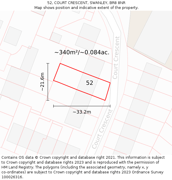 52, COURT CRESCENT, SWANLEY, BR8 8NR: Plot and title map
