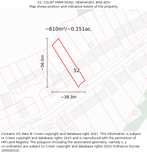 52, COURT FARM ROAD, NEWHAVEN, BN9 9DH: Plot and title map