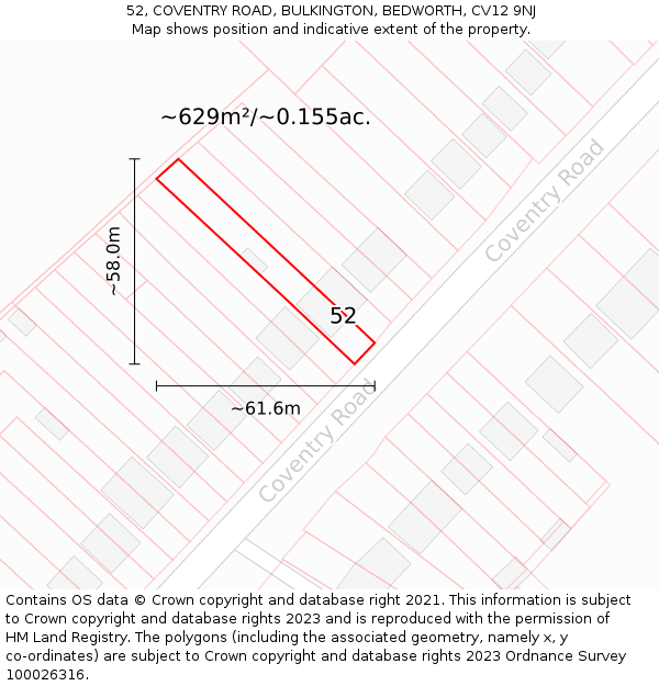 52, COVENTRY ROAD, BULKINGTON, BEDWORTH, CV12 9NJ: Plot and title map