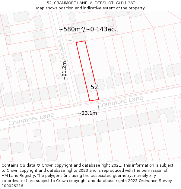 52, CRANMORE LANE, ALDERSHOT, GU11 3AT: Plot and title map