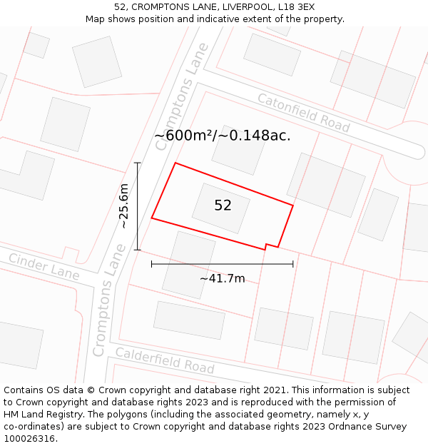 52, CROMPTONS LANE, LIVERPOOL, L18 3EX: Plot and title map