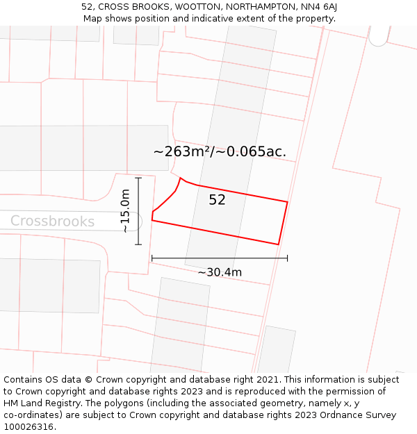 52, CROSS BROOKS, WOOTTON, NORTHAMPTON, NN4 6AJ: Plot and title map