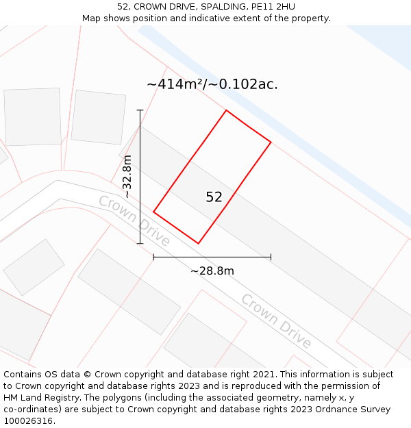 52, CROWN DRIVE, SPALDING, PE11 2HU: Plot and title map