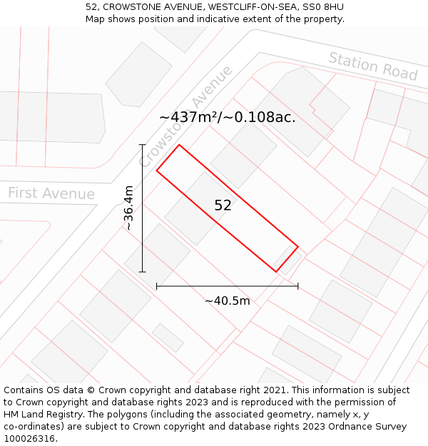 52, CROWSTONE AVENUE, WESTCLIFF-ON-SEA, SS0 8HU: Plot and title map