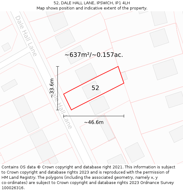 52, DALE HALL LANE, IPSWICH, IP1 4LH: Plot and title map