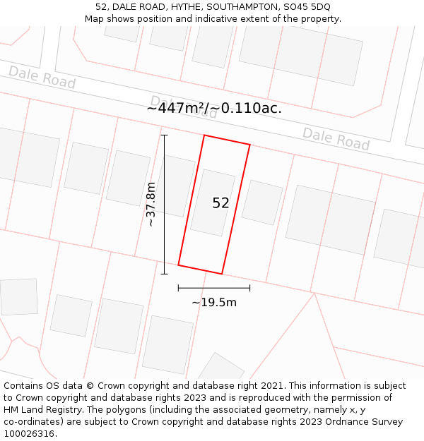 52, DALE ROAD, HYTHE, SOUTHAMPTON, SO45 5DQ: Plot and title map