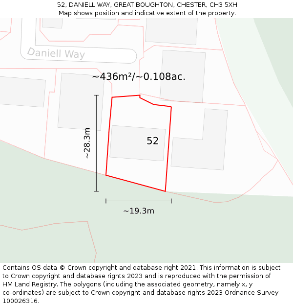 52, DANIELL WAY, GREAT BOUGHTON, CHESTER, CH3 5XH: Plot and title map